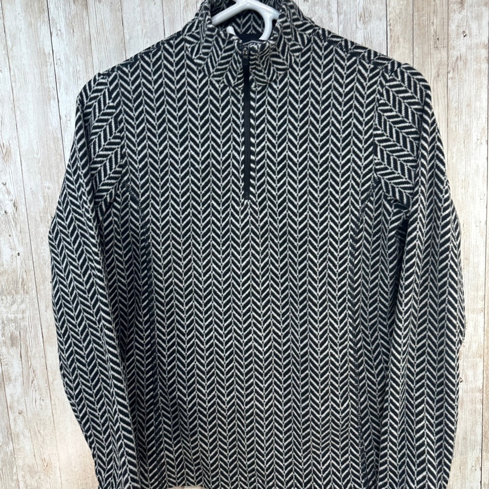 Lands‎ End Womens Fleece Half Zip Pullover Black White Herringbone Size XS